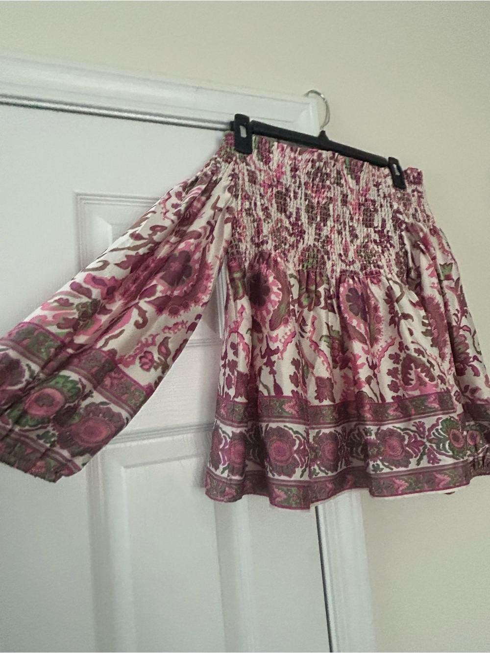 Jade Pink Floral Smocked Mini Skirt with Green Accents